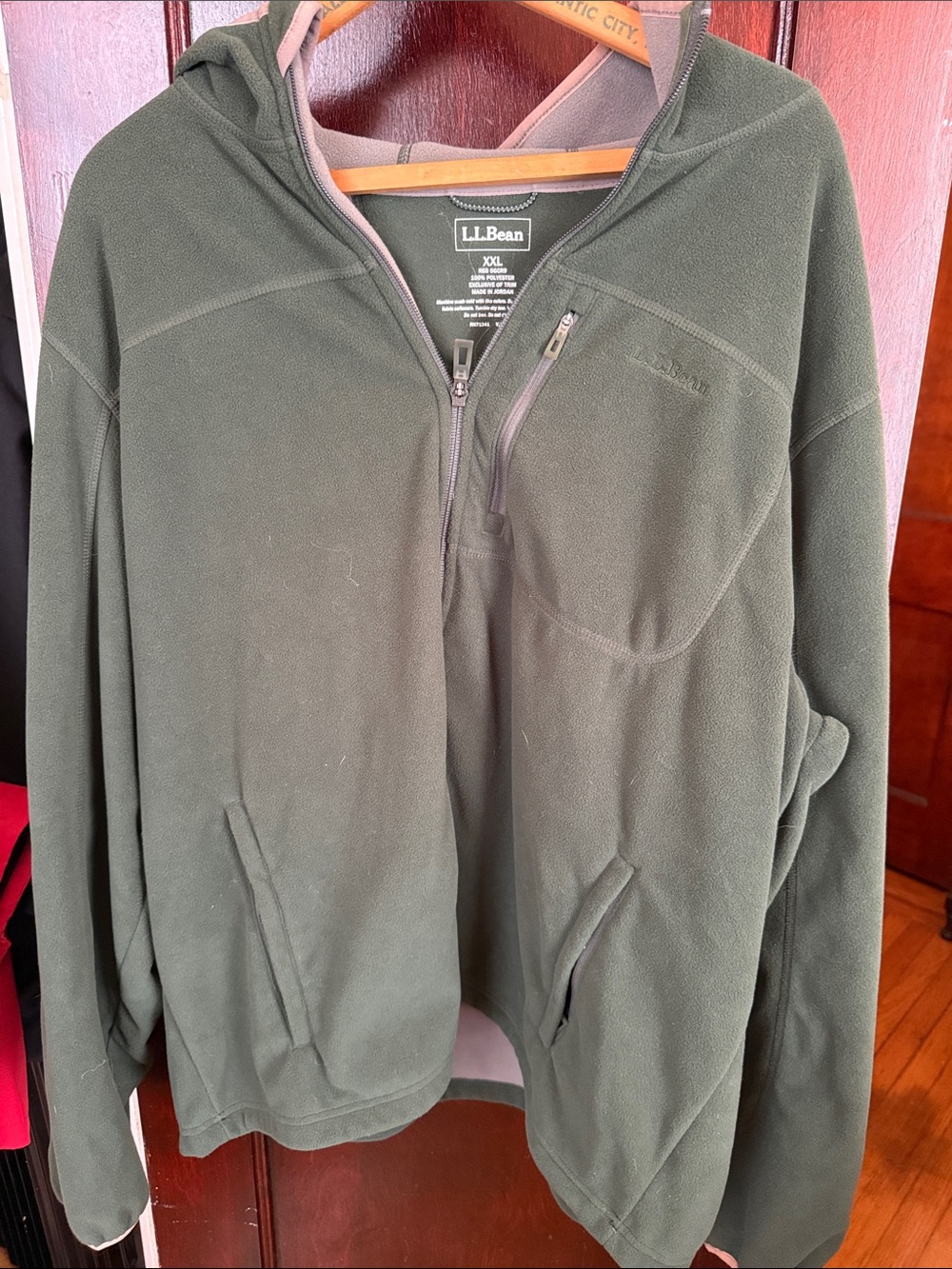 L.L. Bean Men’s Dark Olive Green Zip-Up Fleece Hoodie